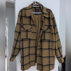 Dynamite Tan And Black Plaid Shacket
